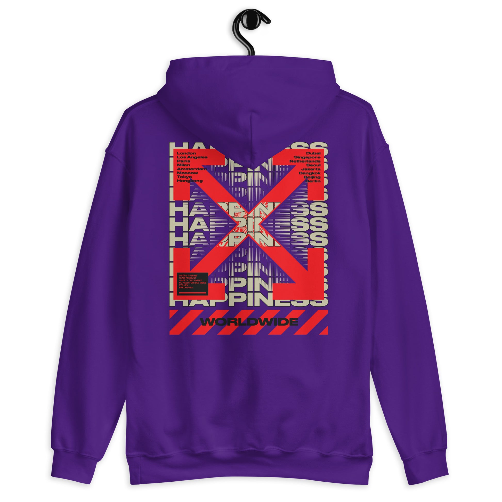 Sweat à capuche Happiness Worldwide violet dos - imprimé
