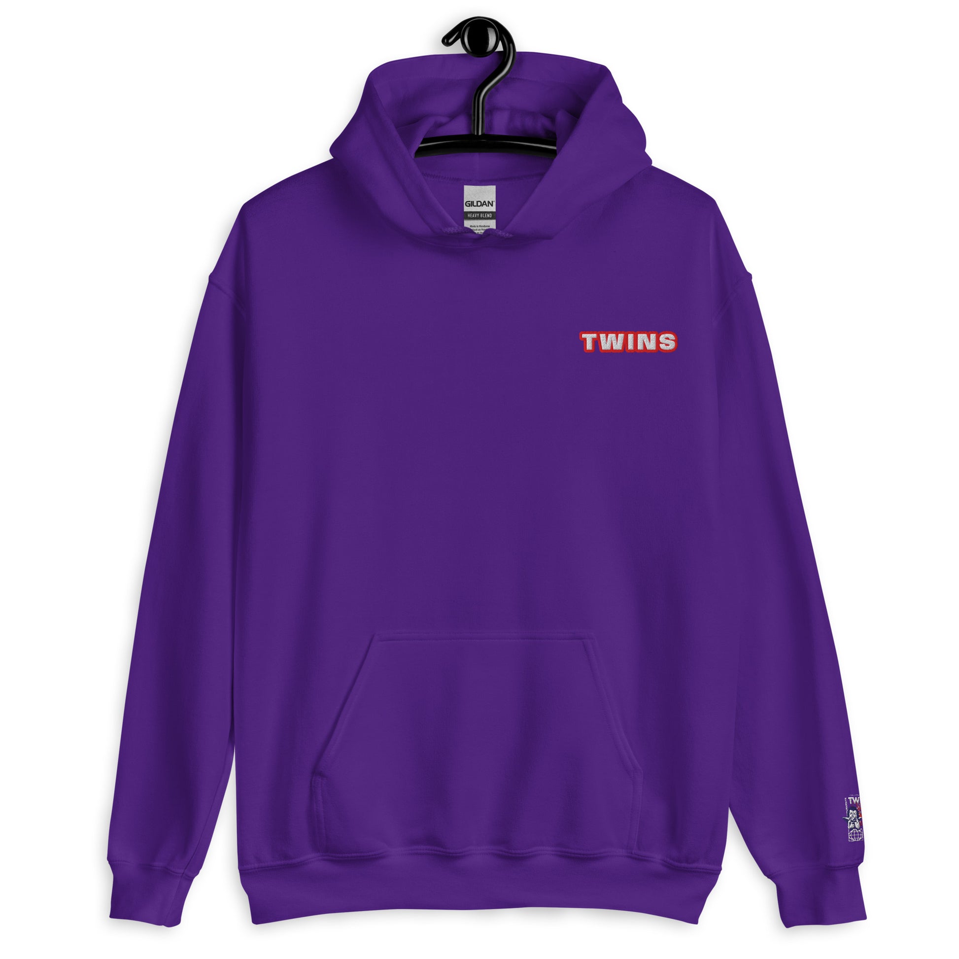 Sweat à capuche Twins Urban Style violet face - broderie Twins