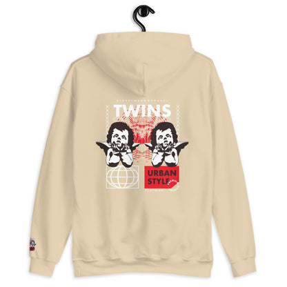 Sweat à capuche Twins Urban Style sable dos - chérubins streetwear