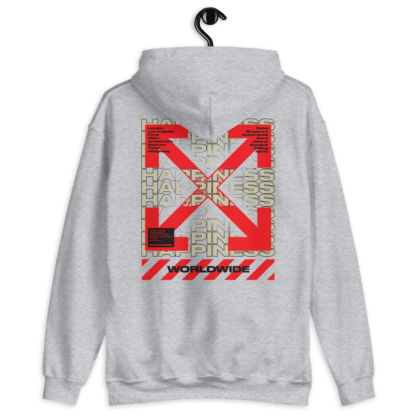 Sweat à capuche Happiness Worldwide gris sport dos - imprimé