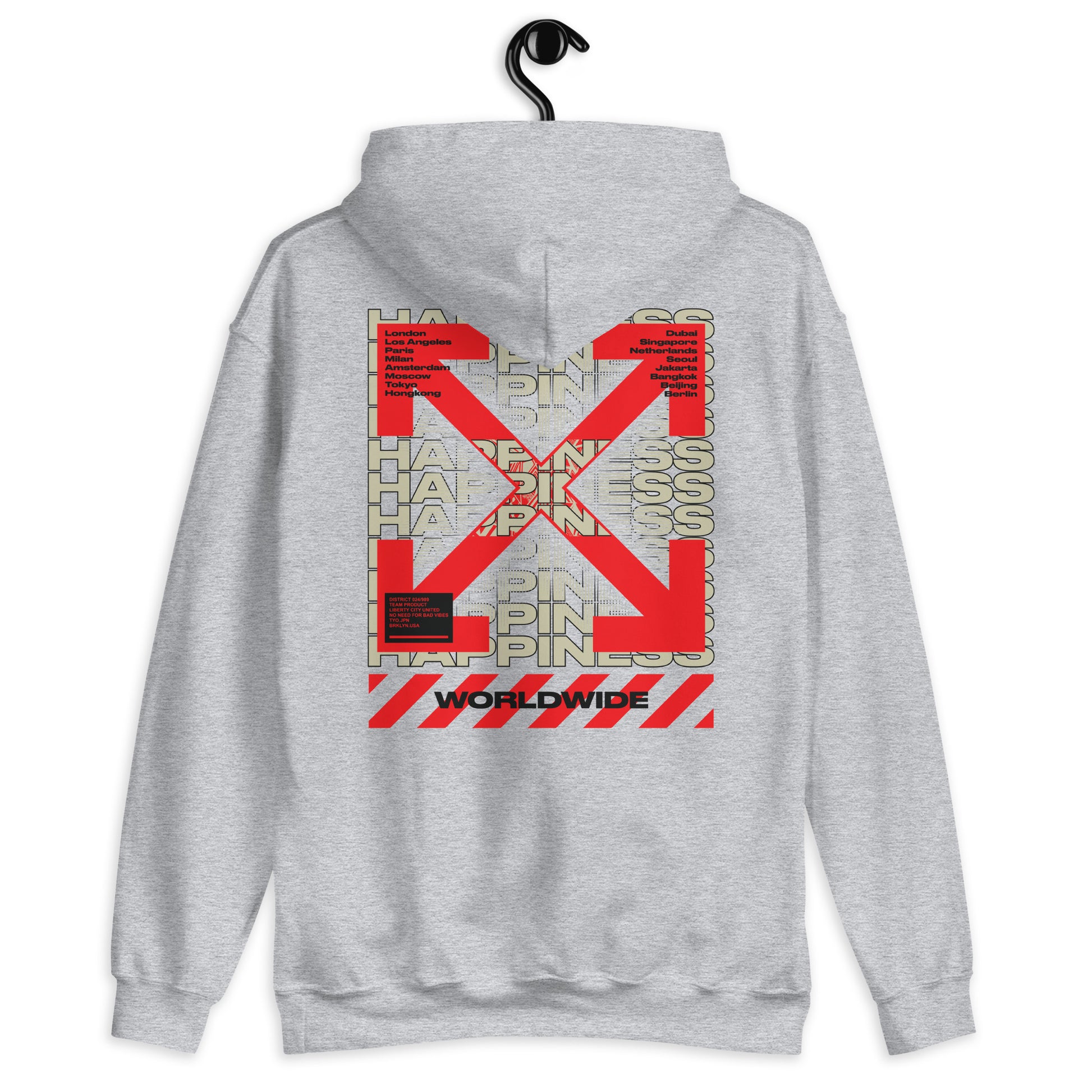 Sweat à capuche Happiness Worldwide gris sport dos - imprimé