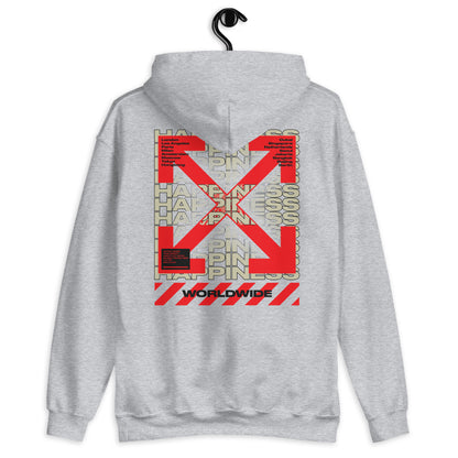 Sweat à capuche Happiness Worldwide gris sport dos - imprimé