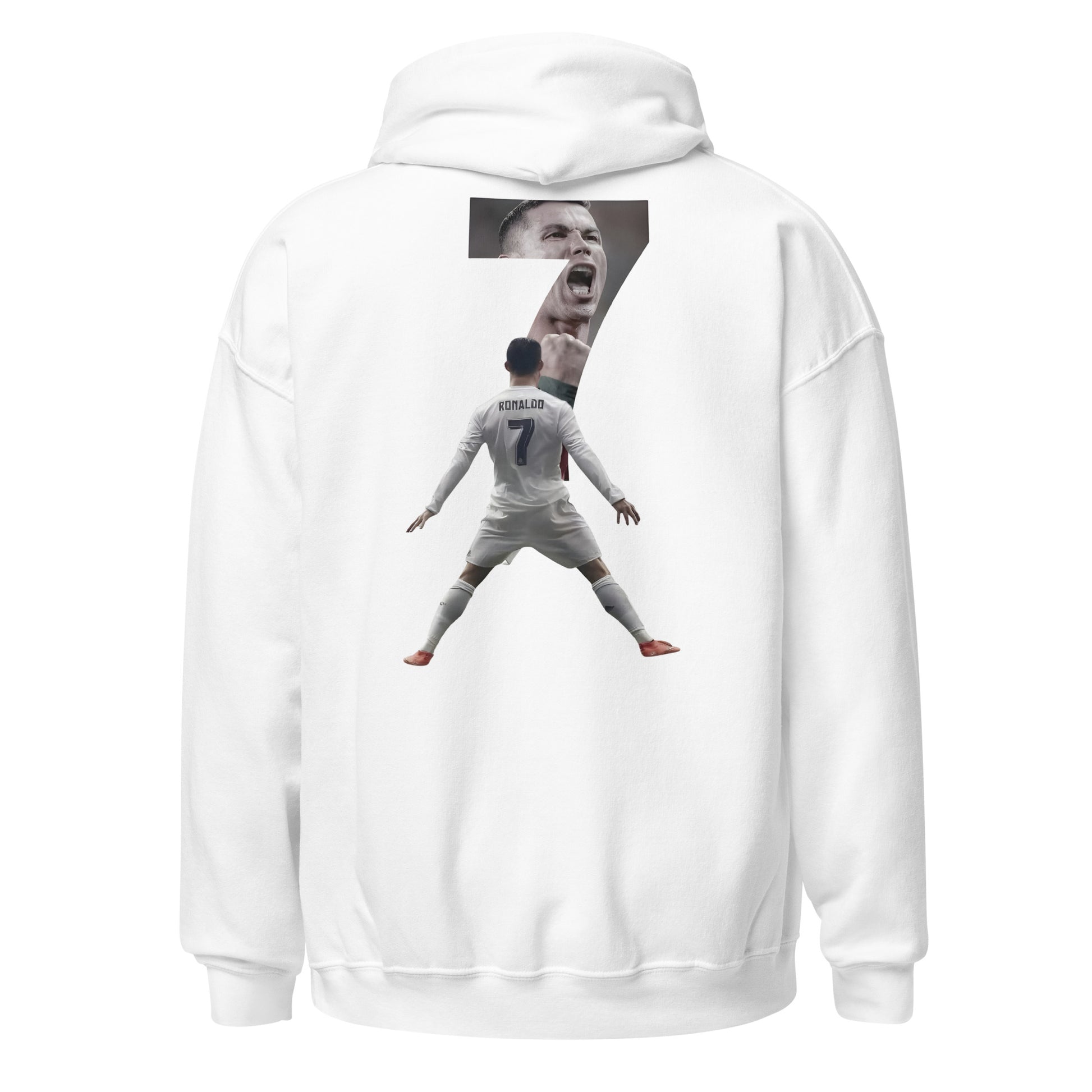 Pull à capuche CR7 Cristiano Ronaldo blanc dos – imprimé Ronaldo