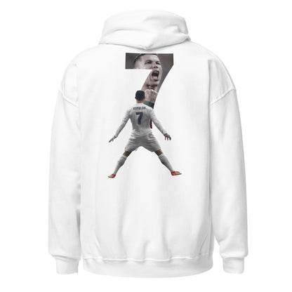 Pull à capuche CR7 Cristiano Ronaldo blanc dos – imprimé Ronaldo