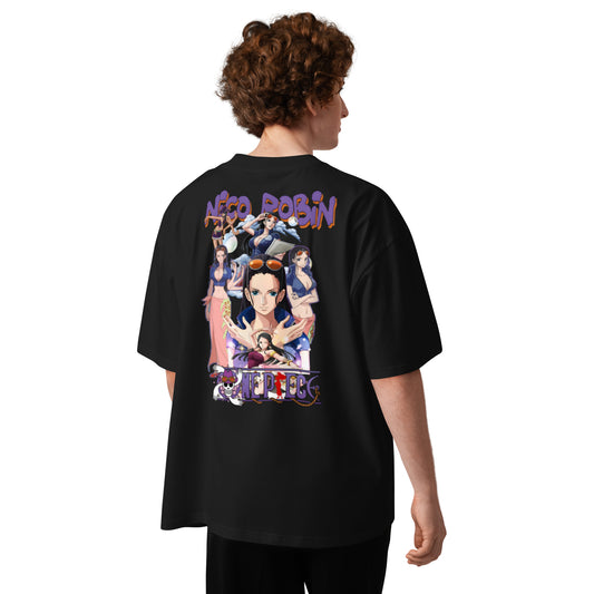 T-shirt oversize col montant anime Noir dos - grand imprimé manga