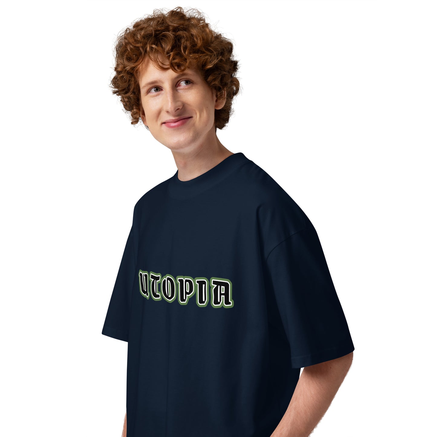 T-shirt oversize Utopia bleu marine - profil gauche