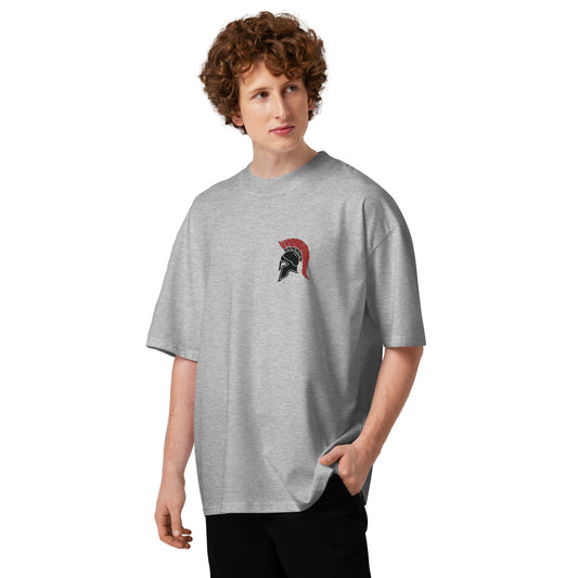 T-shirt col montant Secret Society gris chiné face - petit casque spartiate à la poitrine