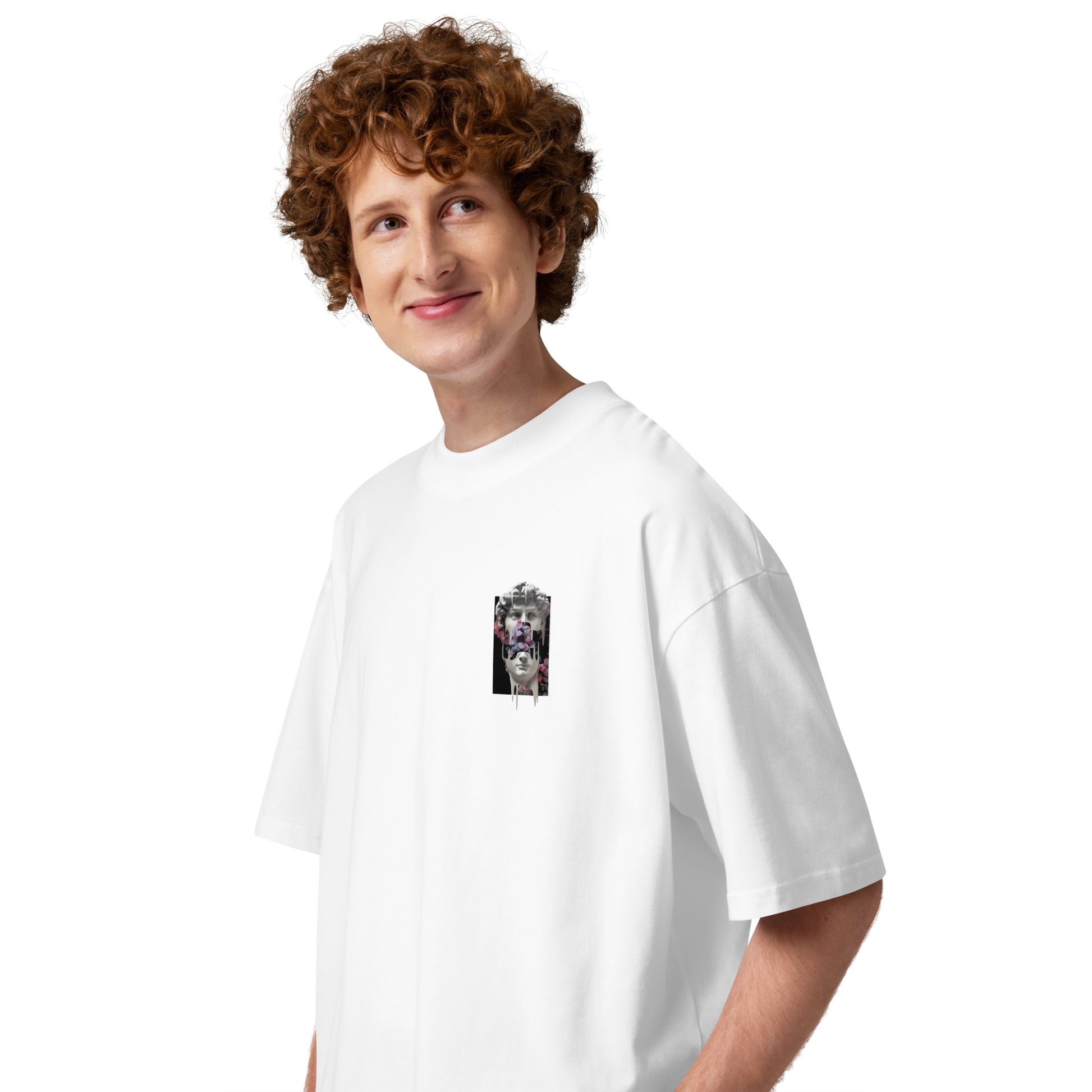 T-shirt col montant Chaos Has Come Again Blanc profil gauche - coupe oversize streetwear