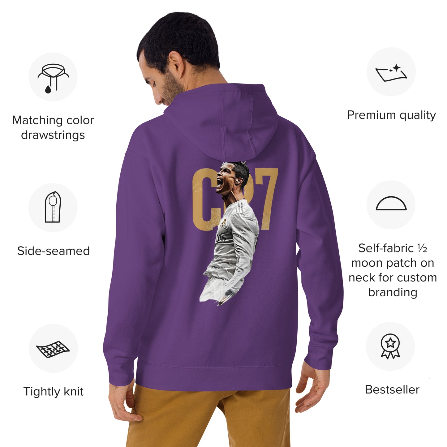 Pull à capuche CR7 Cristiano Ronaldo violet dos – imprimé Ronaldo
