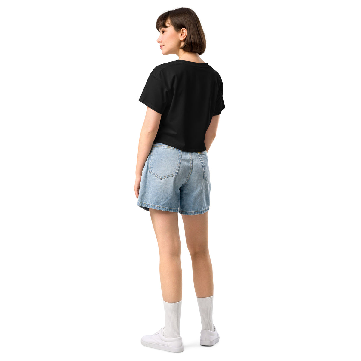 Crop top femme Stay High noir, vue de dos