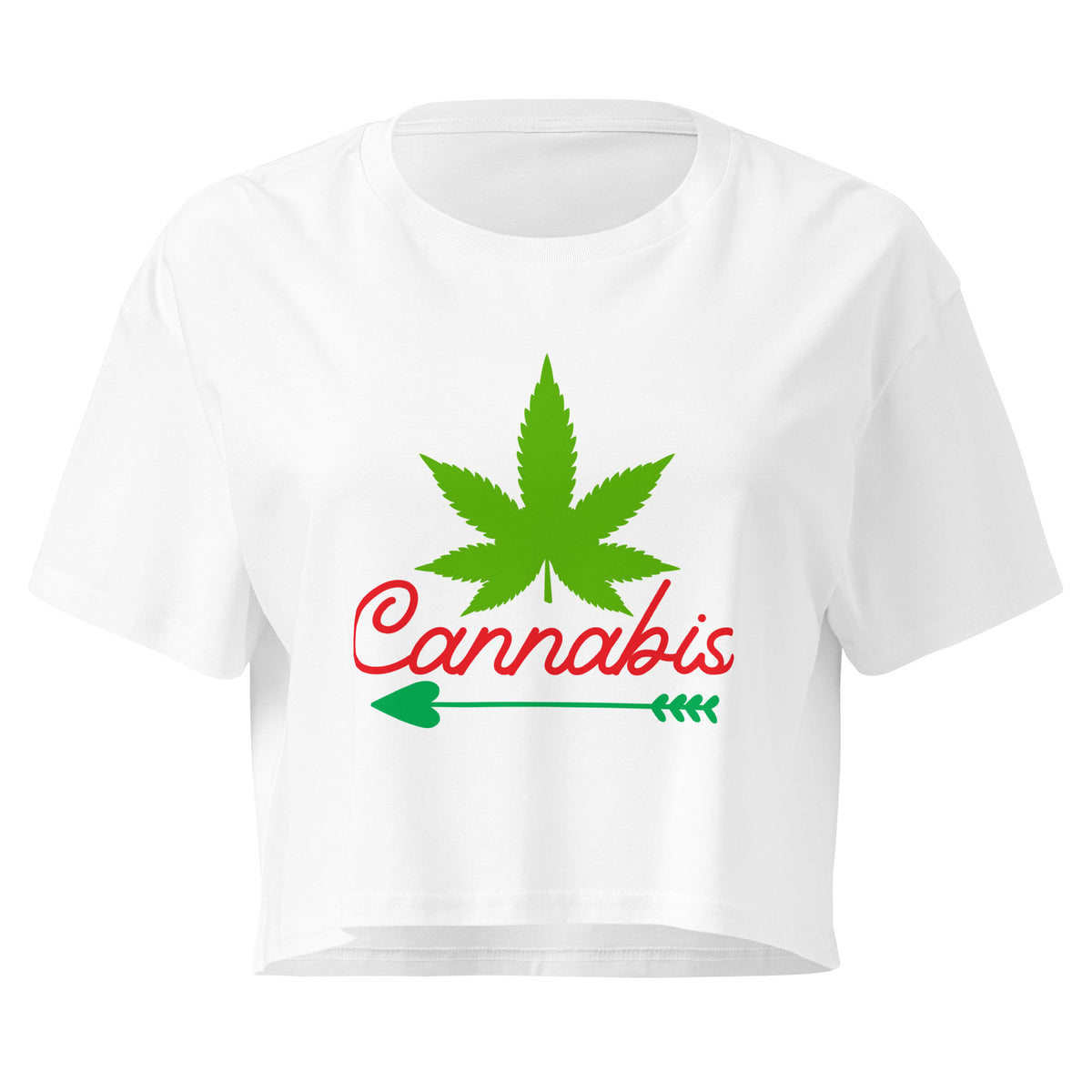 Crop top femme Cannabis blanc - feuille de cannabis et texte Cannabis à la poitrine