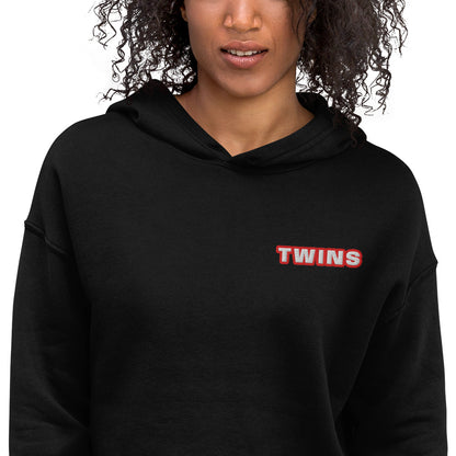 Sweat à capuche court Twins noir - détail broderie Twins