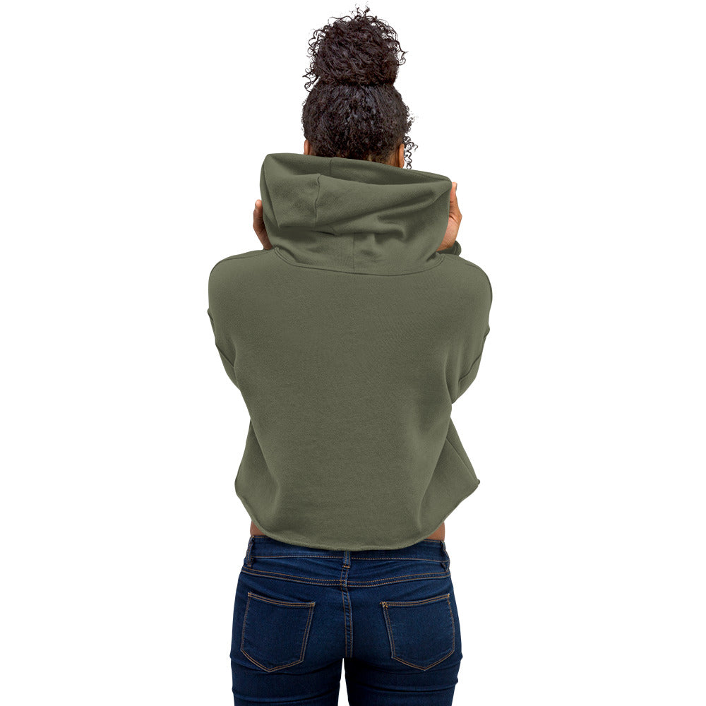 Sweat à capuche court Twins vert militaire dos - coupe courte femme