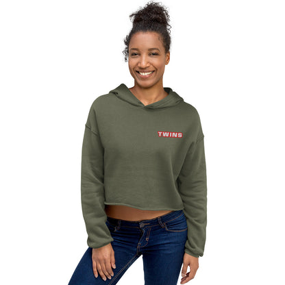 Sweat à capuche court Twins vert militaire face - streetwear femme