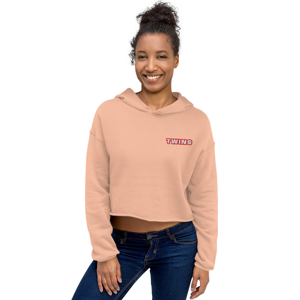 Sweat à capuche court Twins pêche face - streetwear femme