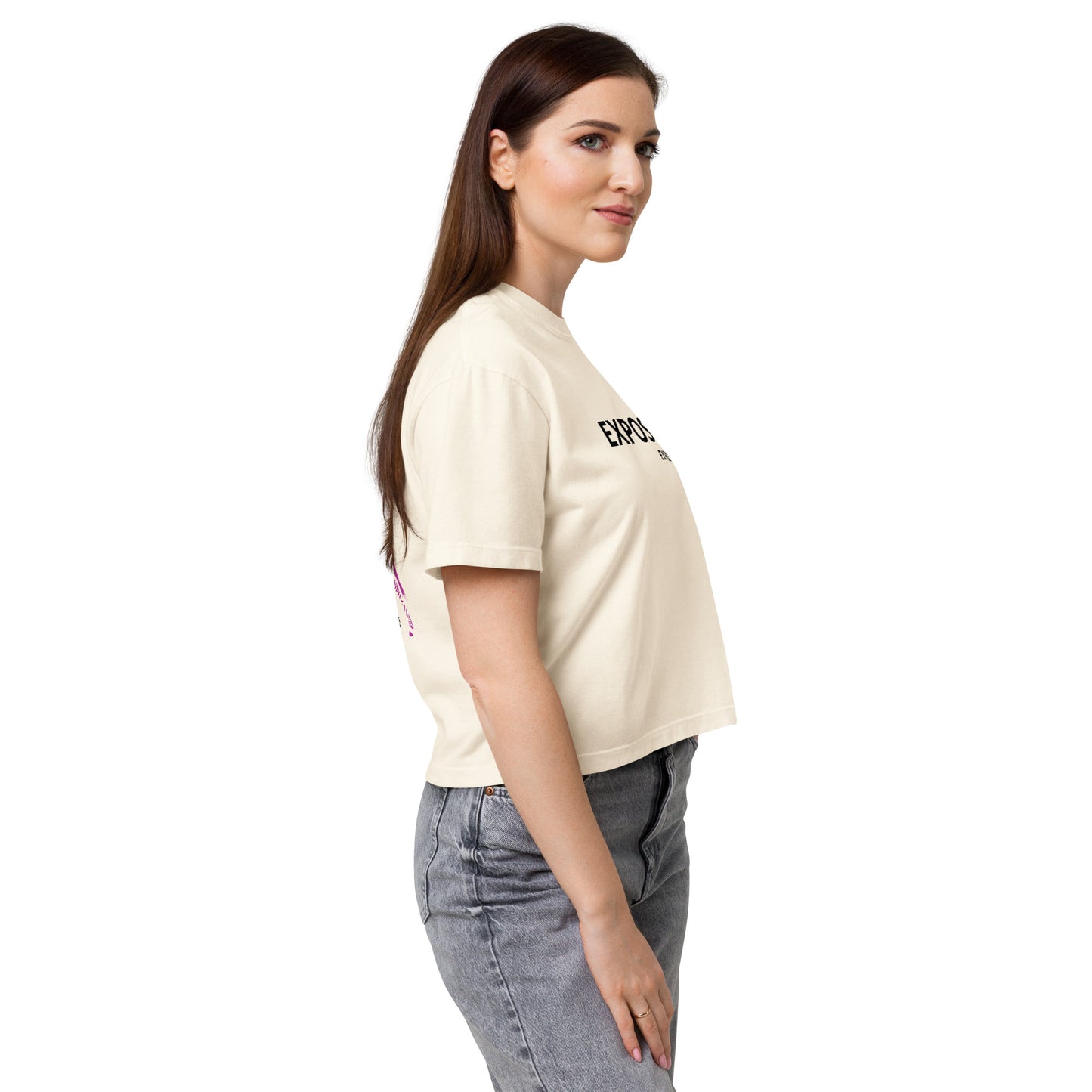 T-shirt boxy Exposure Ivoire profil - imprimé zèbres dégradé rose et logo Exposure